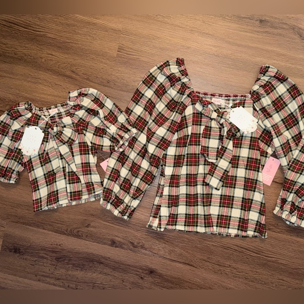NWT Ivy City Co Matching Merry Mom & Mini Tops in Holiday Plaid (L & 4/5T)